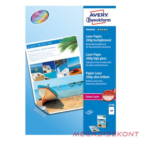 Fotópapír AVERY 2798 A/4 laser fényes 200 g 100 lapos