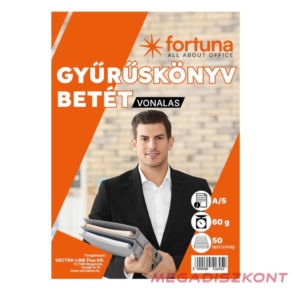 Gyűrűskönyv betét FORTUNA A/5 50 lapos 2 lyukú vonalas