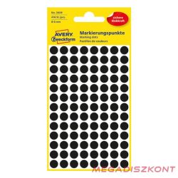 Etikett AVERY 3009 jelölőpont 8mm fekete 416 darabos