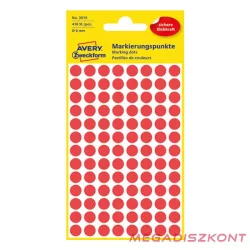 Etikett AVERY 3010 jelölőpont 8mm piros 416 darabos