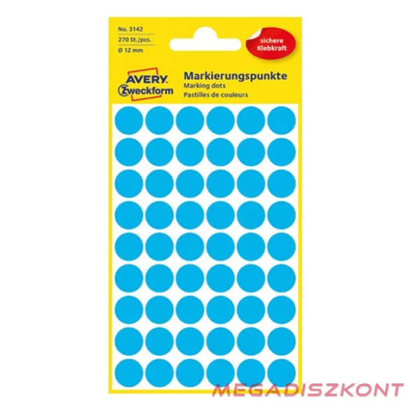 Etikett AVERY 3142 jelölőpont 12mm kék 270 darabos