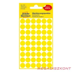 Etikett AVERY 3144 jelölőpont 12mm sárga 270 darabos