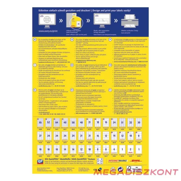 Etikett AVERY 3425 105x57mm univerzális 1000 címke/doboz 100 ív/doboz