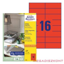   Etikett AVERY 3452 105x37mm univerzális piros 1600 címke/doboz 100 ív/doboz