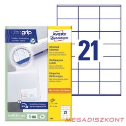   Etikett AVERY 3481 70x41mm univerzális fehér 2100 címke/doboz 100 ív/doboz