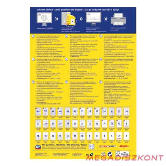 Etikett AVERY 3483 105x148mm univerzális 400 címke/doboz 100 ív/doboz