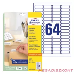   Etikett AVERY L6021REV-25 6021 45,7x16,9mm függőmappa címke 1600 címke/doboz 25 ív/doboz