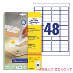   Etikett AVERY L4736REV-25 45,7x21,2mm visszaszedhető 1200 címke/doboz 25 ív/doboz