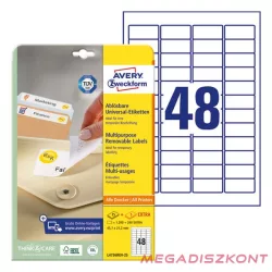   Etikett AVERY L4736REV-25 45,7x21,2mm visszaszedhető 1200 címke/doboz 25 ív/doboz