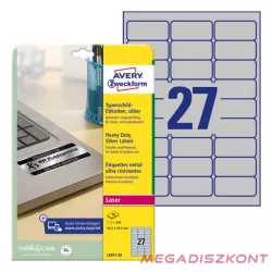   Etikett AVERY L6011-20 63,5x29,6mm lézer ezüst 540 címke/doboz 20 ív/doboz