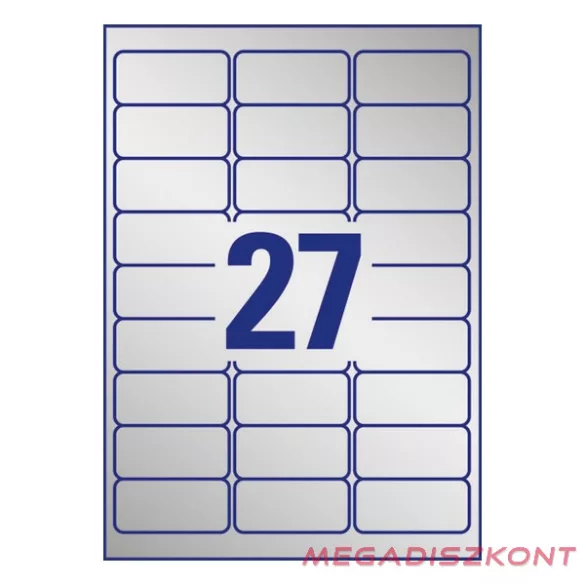 Etikett AVERY L6011-20 63,5x29,6mm lézer ezüst 540 címke/doboz 20 ív/doboz