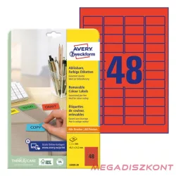  Etikett AVERY L6038-20 45,7x21,2mm univerzális visszaszedhető piros 960 címke/doboz 20 ív/doboz