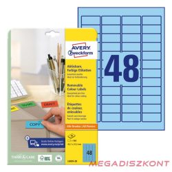   Etikett AVERY L6039-20 45,7x21,2mm univerzális visszaszedhető kék 960 címke/doboz 20 ív/doboz