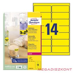   Etikett AVERY L7263Y-25 99,1x38,1mm laser neon sárga 350 címke/doboz 25 ív/doboz