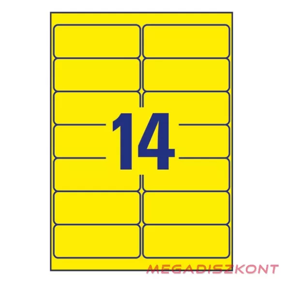 Etikett AVERY L7263Y-25 99,1x38,1mm laser neon sárga 350 címke/doboz 25 ív/doboz