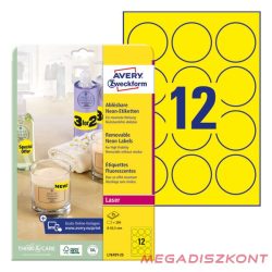   Etikett AVERY L7670Y-25 63,5mm laser kör visszaszedhető neonsárga 300 címke/doboz 25 ív/doboz
