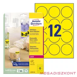   Etikett AVERY L7670Y-25 63,5mm laser kör visszaszedhető neonsárga 300 címke/doboz 25 ív/doboz