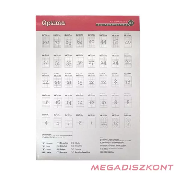 Etikett OPTIMA 32103 105x74mm 800 címke/doboz 100 ív/doboz