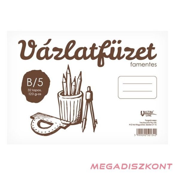 Vázlatfüzet spirálozott VECTRALINE B/5 120 g 32 lapos famentes