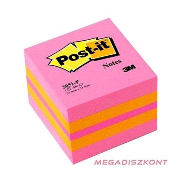 Öntapadós jegyzettömb 3M Post-it LP2051P 51x51mm mini kocka vegyes pink 400 lap
