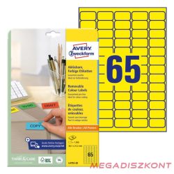   Etikett AVERY L4793-20 38,1x21,2mm sárga 1300 címke/doboz 20 ív/doboz