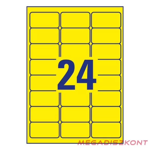 Etikett AVERY L6035-20 63,5x33,9mm univerzális sárga 480 címke/doboz 20 ív/doboz