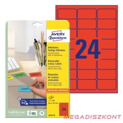   Etikett AVERY L6034-20 63,5x33,9mm univerzális piros 480 címke/doboz 20 ív/doboz