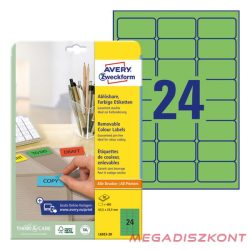   Etikett AVERY L6033-20 63,5x33,9mm univerzális zöld 480 címke/doboz 20 ív/doboz