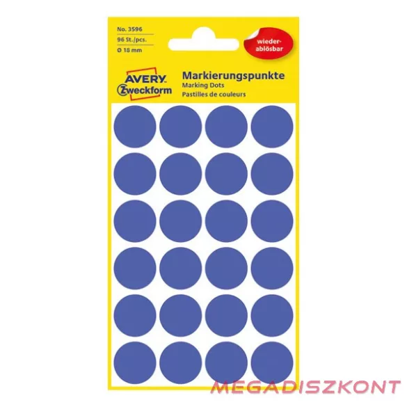 Etikett AVERY 3596 öntapadó jelölőpont indigókék 18mm 96 jelölőpont/csomag