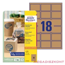   Etikett AVERY L7110-25 62x42mm termék címke környezetbarát barna kraft 450 címke/doboz 25 ív/doboz