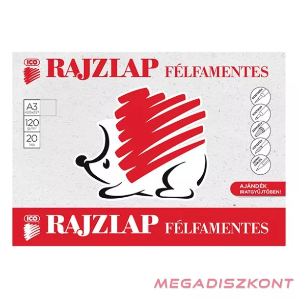 Rajzlap ICO Süni A/3 120 g félfamentes 20 lapos