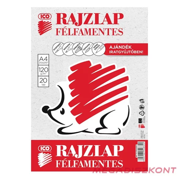 Rajzlap ICO Süni A/4 120 g félfamentes 20 lapos