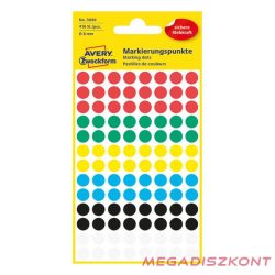   Etikett AVERY 3090 öntapadó jelölőpont vegyes 6 szín 8mm 416 jelölőpont/csomag