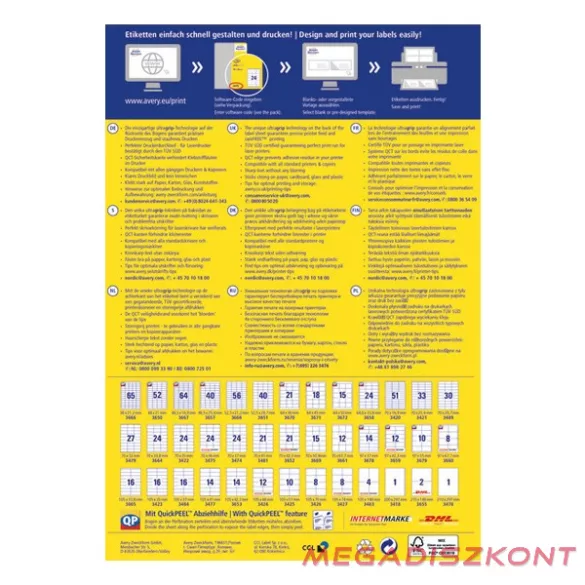 Etikett AVERY 3423 105x35mm univerzális 1600 címke/doboz 100 ív/doboz