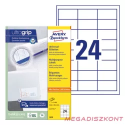   Etikett AVERY 3658 64,6x33,8mm univerzális fehér 2400 címke/doboz 100 ív/doboz