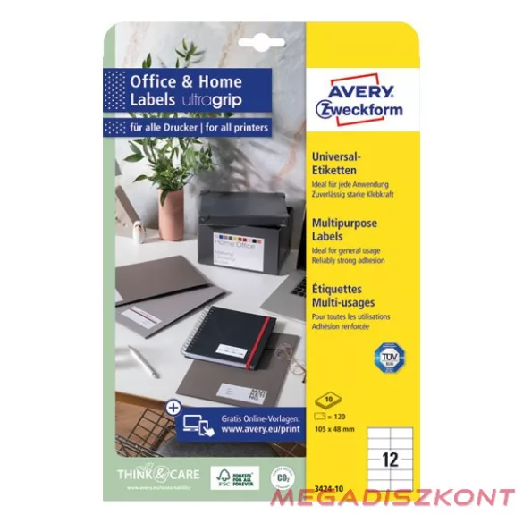 Etikett AVERY LR3424-10 105x48mm környezetbarát 120 címke/doboz 10 ív/doboz