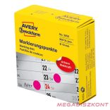 Etikett AVERY 3850 öntapadó jelölőpont adagoló dobozban pink 10mm 800 jelölőpont/doboz