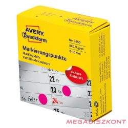   Etikett AVERY 3850 öntapadó jelölőpont adagoló dobozban pink 10mm 800 jelölőpont/doboz