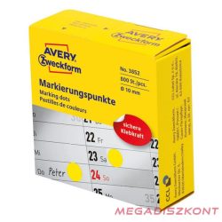   Etikett AVERY 3852 öntapadó jelölőpont adagoló dobozban sárga 10mm 800 jelölőpont/doboz