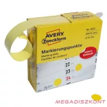 Etikett AVERY 3852 öntapadó jelölőpont adagoló dobozban sárga 10mm 800 jelölőpont/doboz