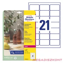   Etikett AVERY L7782-25 63,5x38,1mm víztiszta átlátszó 525 címke/doboz 25 ív/doboz