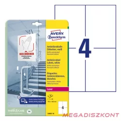   Etikett AVERY L8003-10 105x148mm antimikrobiális fehér 40 címke/doboz 10 ív/doboz
