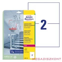   Etikett AVERY L8012-10 210x148mm antimikrobiális átlátszó 20 címke/doboz 10 ív/doboz