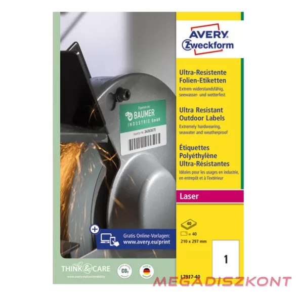 Etikett AVERY L7917-40 210x297 mm ultra ellenálló 40 címke/doboz 40 ív/doboz