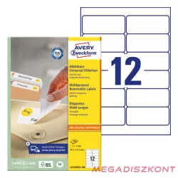   Etikett AVERY L4743REV-100 99,1x42,3 mm univerzális visszaszedhető 1200 címke/doboz 100 ív/doboz