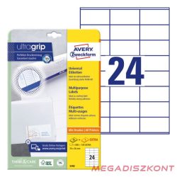   Etikett AVERY 3490 70x36 mm fehér univerzális  720 címke/doboz 30 ív/doboz
