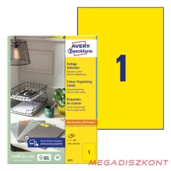   Etikett AVERY 3473 210x297 mm sárga  univerzális 100 címke/doboz 100 ív/doboz