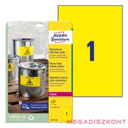   Etikett AVERY L6111-20 210x297 mm sárga időjárásálló 20 címke/doboz 20 ív/doboz