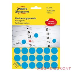   Etikett AVERY 3375 jelölőpont 18mm kék 1056 címke/doboz 22 ív/doboz