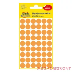   Etikett AVERY 3148 jelölőpont 12 mm neon narancssárga 270 címke/doboz 5 ív/doboz